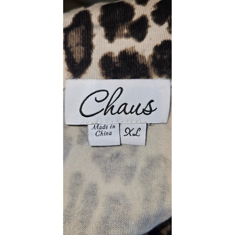 Chaus Womens XL Leopard Print Cowl Neck Silk Blend Short Sleeve Knit Sweater Top - Picture 4 of 5